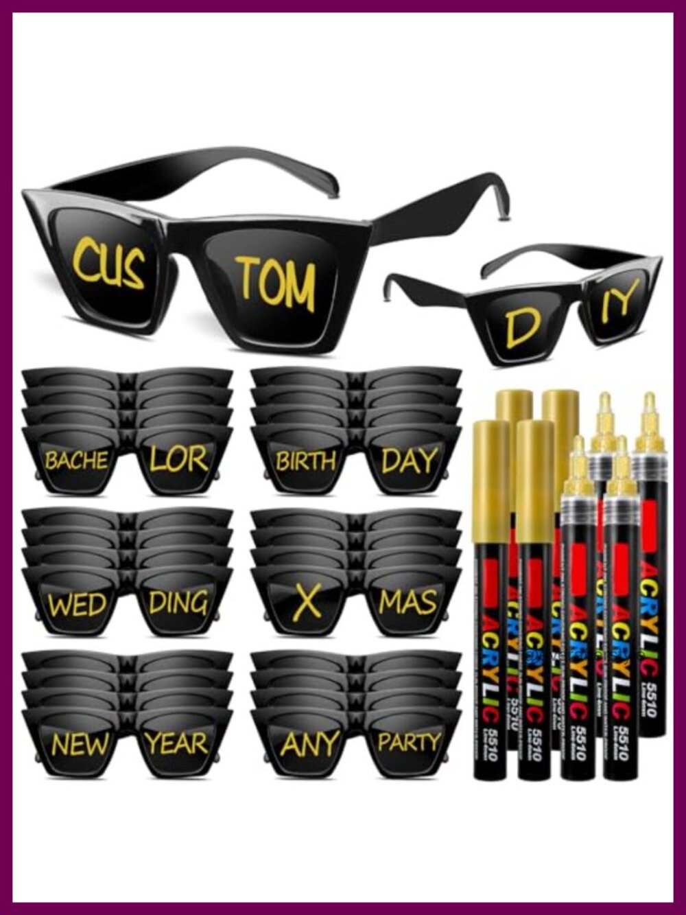 Personalized Cat Eye Sunglasses Set with Markers DIY Party Favors